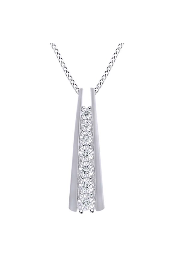 0.10 Carat (Ctw) Round Shape White Natural Diamond Bar Pendant Necklace In 925 Sterling Silver