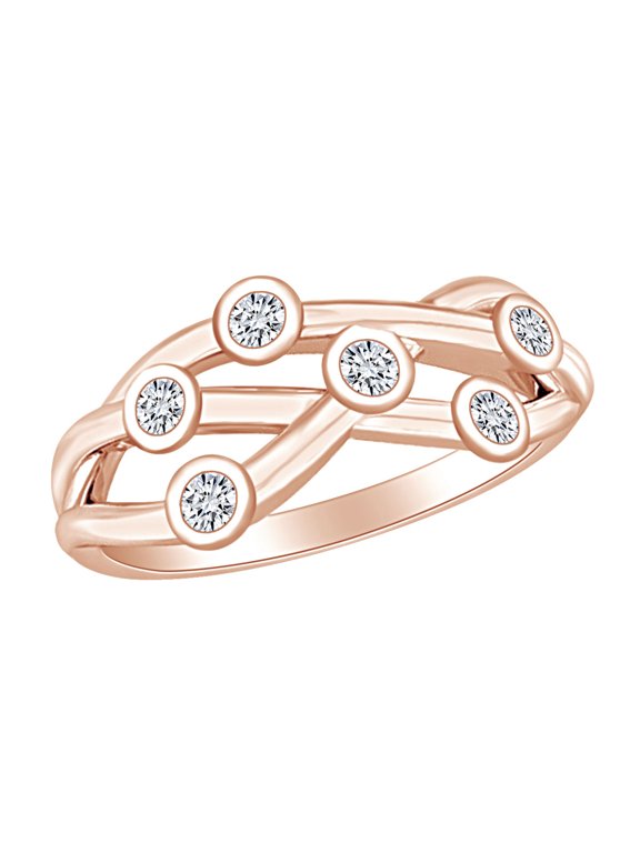 0.10 Carat (Ctw) Round Shape White Natural Diamond Bubbles Engagement Ring In 10k Solid Rose Gold Ring Size-7.5