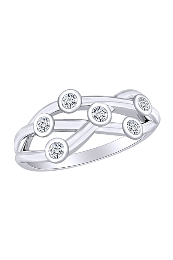0.10 Carat (Ctw) Round Shape White Natural Diamond Bubbles Engagement Ring In 10k Solid White Gold Ring Size-6