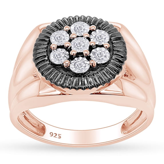 AFFY 0.10 Carat Round White Natural Diamond Men's Promise Ring 14K Rose Gold Over Sterling Silver Ring Size-9.5