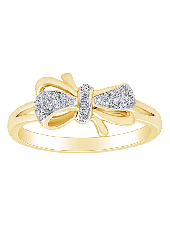 0.10 Cttw Round Shape White Natural Diamond Bow Band Ring In 10K Solid Yellow Gold Ring Size-5.5