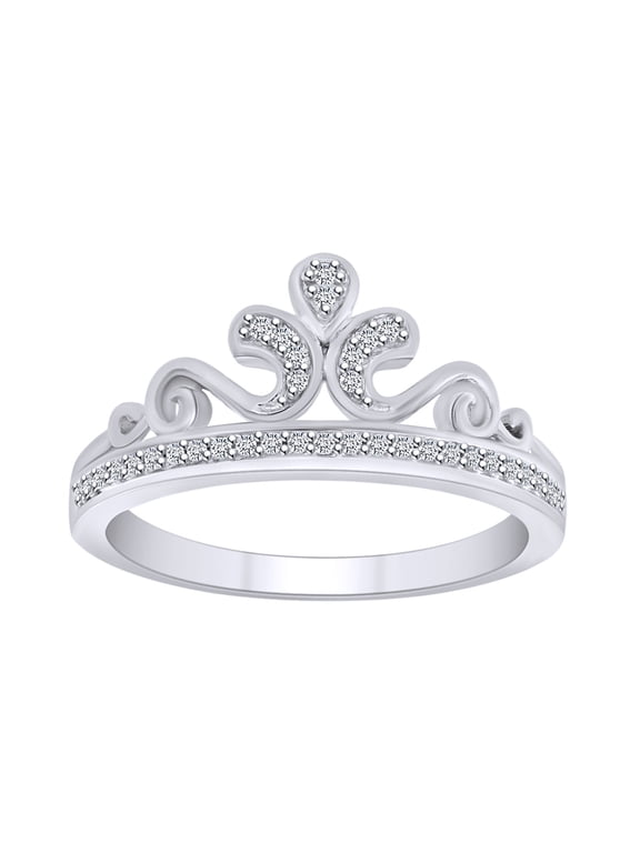 0.10 Cttw Round White Natural Diamond Queen's Crown Ring In 10K Solid White Gold-Ring Size-9.5