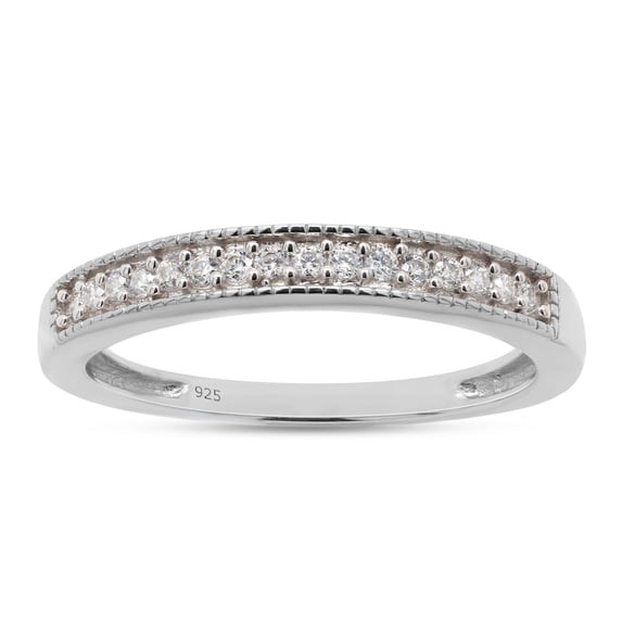 AFFY 0.10CT Moissanite Diamond Half Eternity Band Ring for Women 14K White Gold over Silver-4