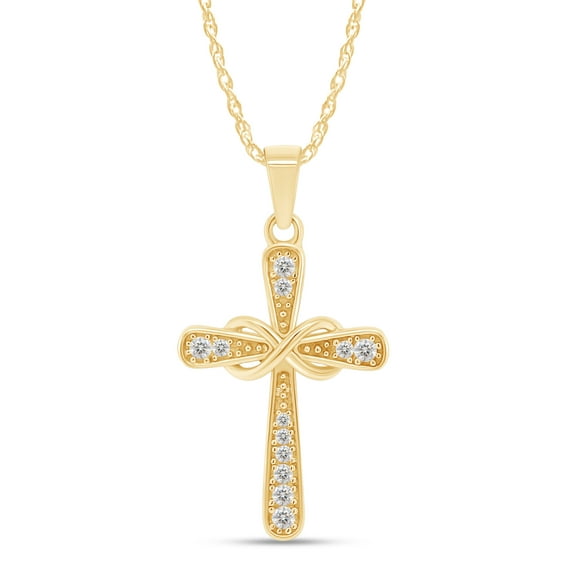 AFFY 0.10CT Moissanite Diamond Infinity Cross Pendant Necklace for Women 14K Yellow Gold over Silver