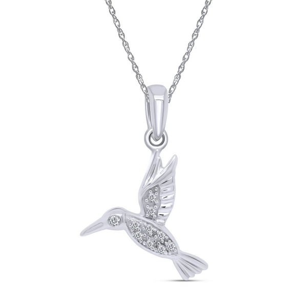 AFFY 0.10CT Natural Diamond Hummingbird Pendant Necklace for Women 14K White Gold over Silver