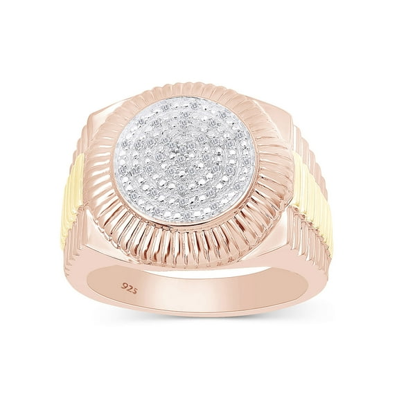 AFFY 0.10CT Natural Diamond Two-Tone Circle Cluster Men's Ring 14K Rose Gold over Silver-13.5