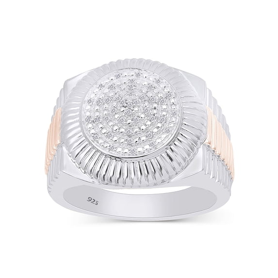 AFFY 0.10CT Natural Diamond Two-Tone Circle Cluster Men's Ring 14K White Gold over Silver-12.5