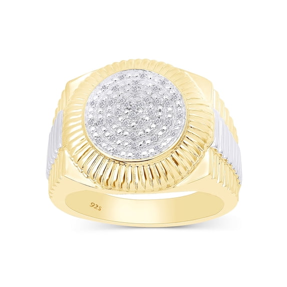AFFY 0.10CT Natural Diamond Two-Tone Circle Cluster Men's Ring 14K Yellow Gold over Silver-10.5