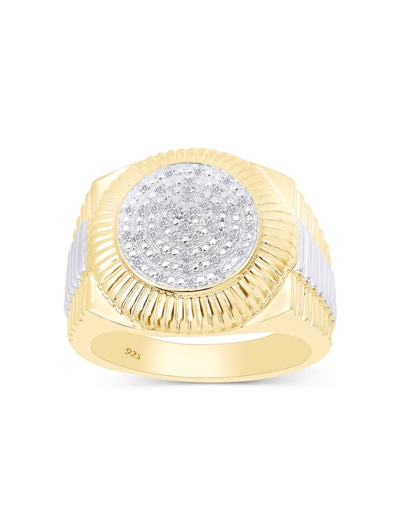 0.10CT Natural Diamond Two-Tone Circle Cluster Men's Ring 14K Yellow Gold over Silver-10