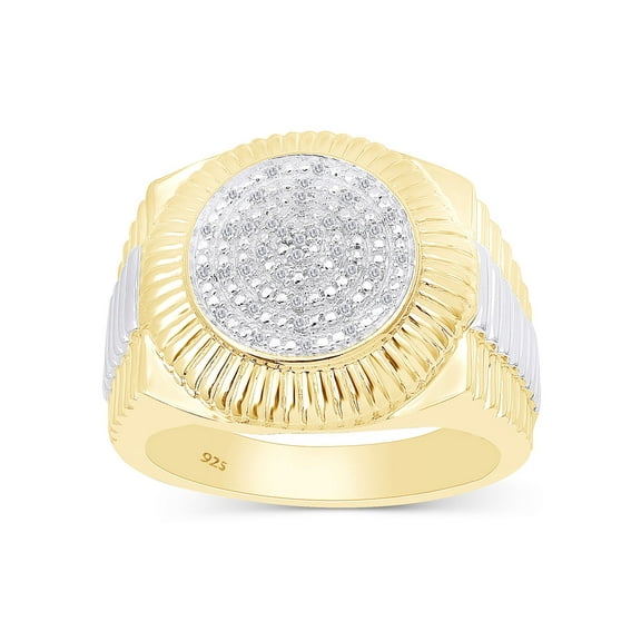 AFFY 0.10CT Natural Diamond Two-Tone Circle Cluster Men's Ring 14K Yellow Gold over Silver-12.5