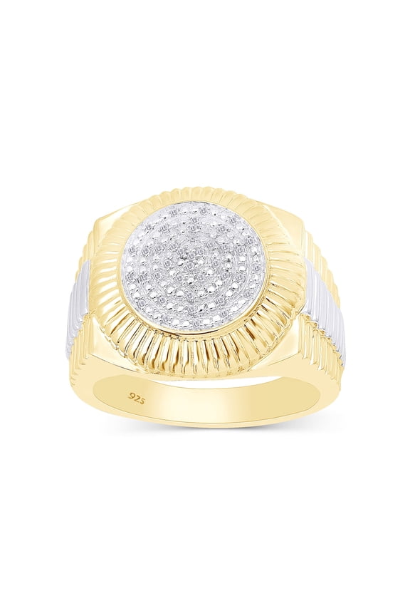 0.10CT Natural Diamond Two-Tone Circle Cluster Men's Ring 14K Yellow Gold over Silver-8.5