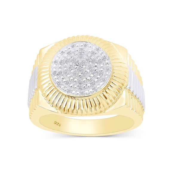 AFFY 0.10CT Natural Diamond Two-Tone Circle Cluster Men's Ring 14K Yellow Gold over Silver-8.5