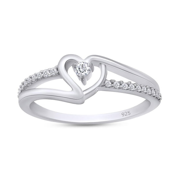 AFFY 0.10CT Natural White Diamond Bypass Heart Promise Ring for Women 14K White Gold over Silver-11