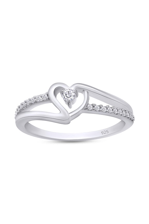 0.10CT Natural White Diamond Bypass Heart Promise Ring for Women 14K White Gold over Silver-4