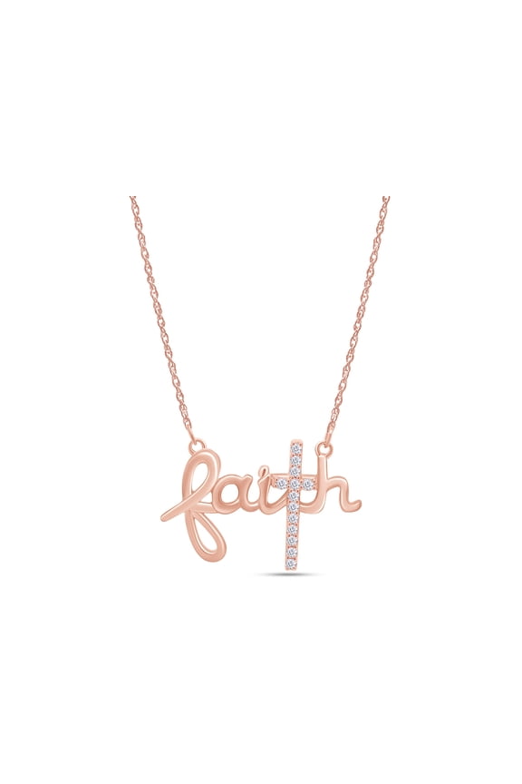 0.10CT Round Moissanite Diamond Faith Cross Pendant Necklace for Women 14K Rose Gold over Silver