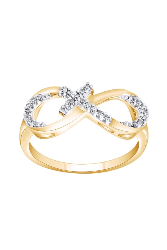 0.10CT White Natural Diamond Sideways Cross Infinity Ring in 10k Yellow Gold-10