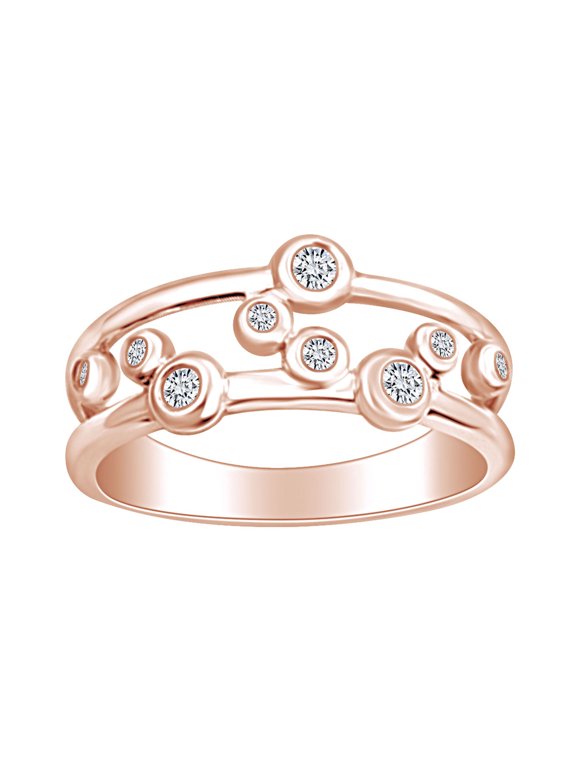0.11 Carat (Ctw) Round Shape White Natural Diamond Bubbles Engagement Ring In 10k Solid Rose Gold Ring Size-7.5