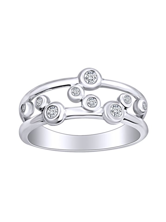 0.11 Carat (Ctw) Round Shape White Natural Diamond Bubbles Engagement Ring In 10k Solid White Gold Ring Size-8