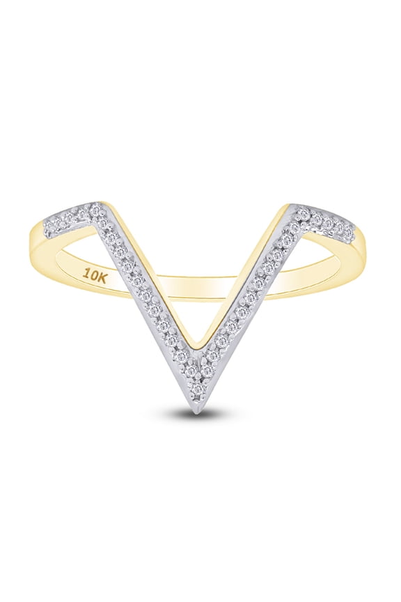 0.11 Cttw Round Cut White Diamond V Shaped Ring In 10K Solid Yellow Gold,Ring Size: 9