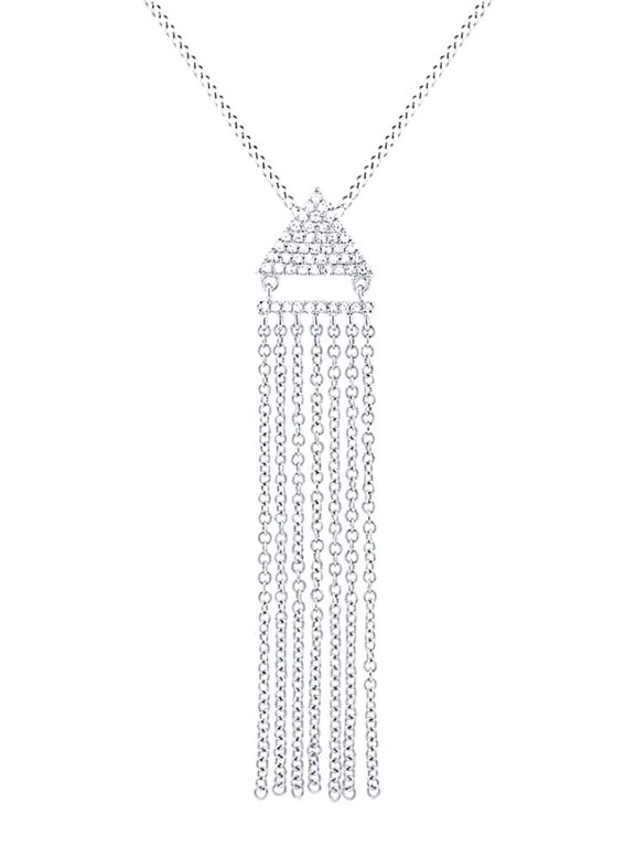 0.11 Cttw Round Cut White Natural Diamond Triangle Tassel Style Pendant Necklace In 10K Solid White Gold