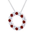thumbnail image 1 of AFFY 0.12 CT Round Simulated Red Garnet & White CZ Circle Pendant Necklace In 14k White Gold, 1 of 1