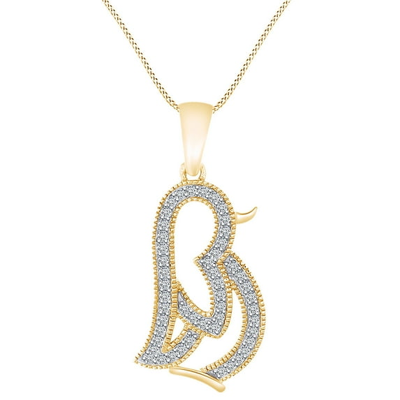 AFFY 0.12 Carat Round Shape White Natural Diamond Penguin Pendant Necklace 10K Solid Yellow Gold