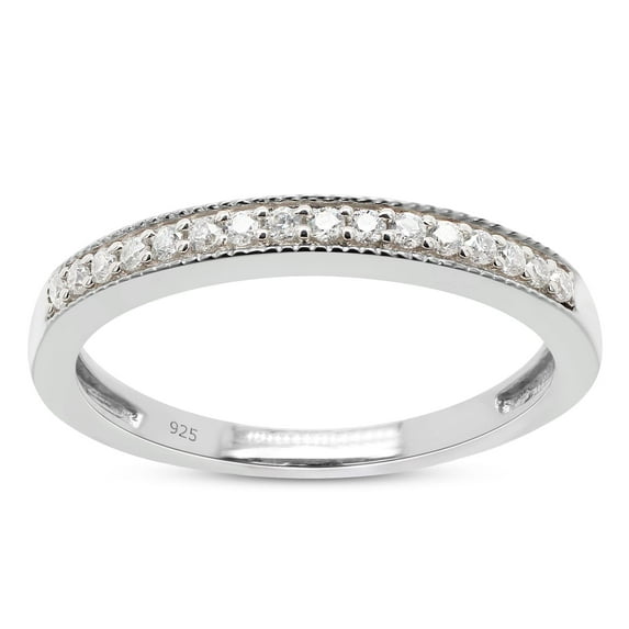 AFFY 0.12CT Round Moissanite Diamond Half Eternity Wedding Band Ring for Women 14K White Gold over Silver-4