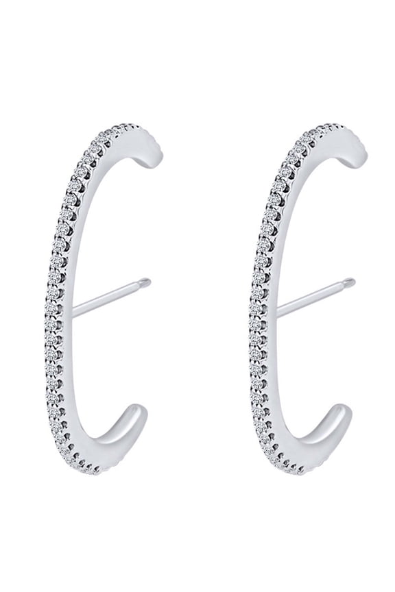 0.14 Carat (Cttw) Round White Natural Diamond Ear Cuff Earrings 14k Solid White Gold