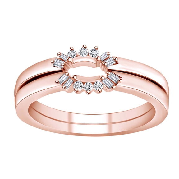 AFFY 0.14 Cttw Round & Baguette White Natural Diamond Engagement Enhancer Wrap Ring In 10K Solid Rose Gold Ring Size-6.5