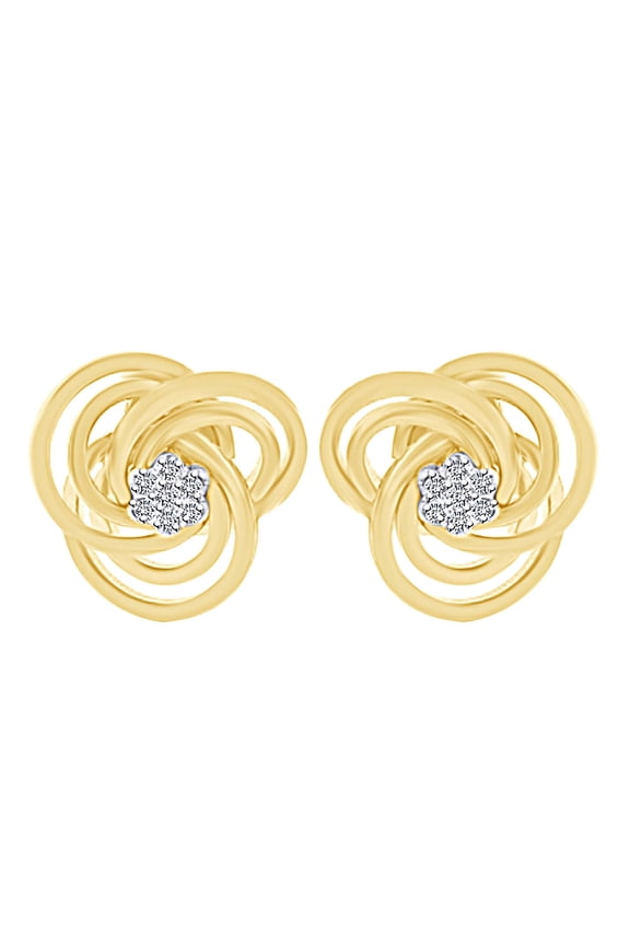 0.15 Carat Round Shape White Natural Diamond Knot Stud Earrings 14k Solid Yellow Gold
