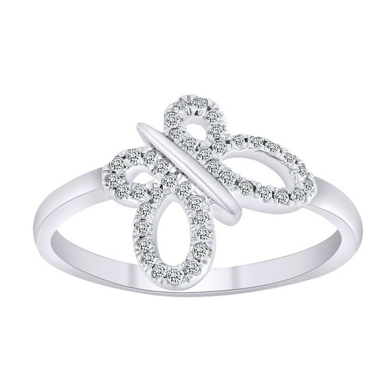 AFFY 0.17 Carat Round White Natural Diamond Butterfly Ring In 10K Solid White Gold-Ring Size-9