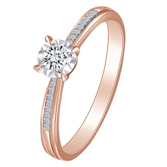 AFFY 0.19 Carat (cttw) Round White Natural Diamond Solitaire With Accent 14k Solid Rose Gold Ring Ring Size 5.5