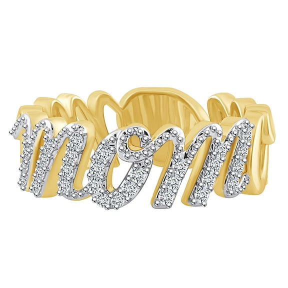 AFFY 0.2 Carat (cttw) Round Shape White Natural Diamond Mom Ring 14k Solid Yellow Gold