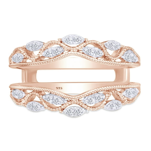 AFFY 0.20CT Moissanite Diamond Vintage Style Ring Guard Enhancer for Women 14K Rose Gold over Silver-11.5
