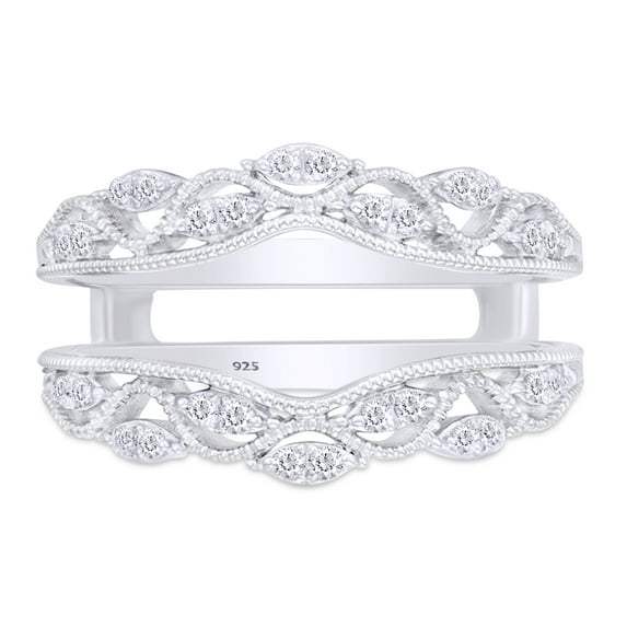 AFFY 0.20CT Moissanite Diamond Vintage Style Ring Guard Enhancer for Women 14K White Gold over Silver-6