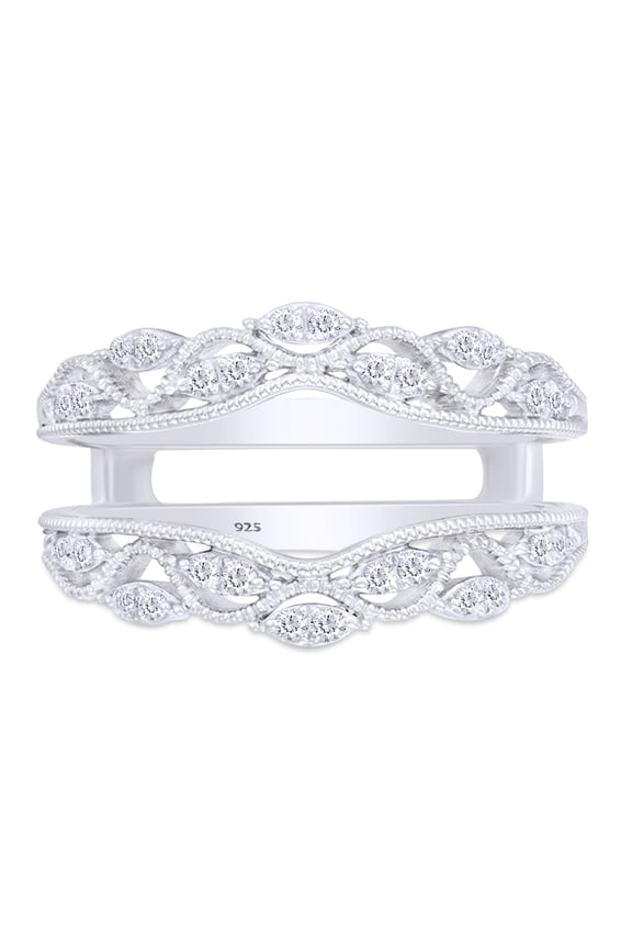 0.20CT Moissanite Diamond Vintage Style Ring Guard Enhancer for Women 14K White Gold over Silver-7