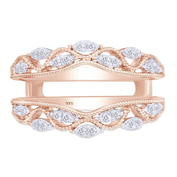 AFFY 0.20CT Round Moissanite Vintage Style Guard Enhancer Wrap Ring 14K Rose Gold over Silver-5.5