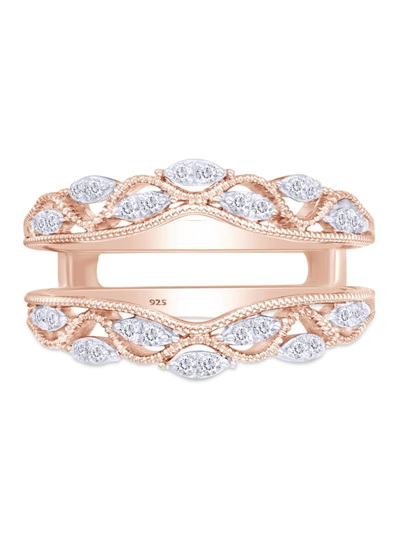 0.20CT Round Moissanite Vintage Style Guard Enhancer Wrap Ring 14K Rose Gold over Silver-5.5