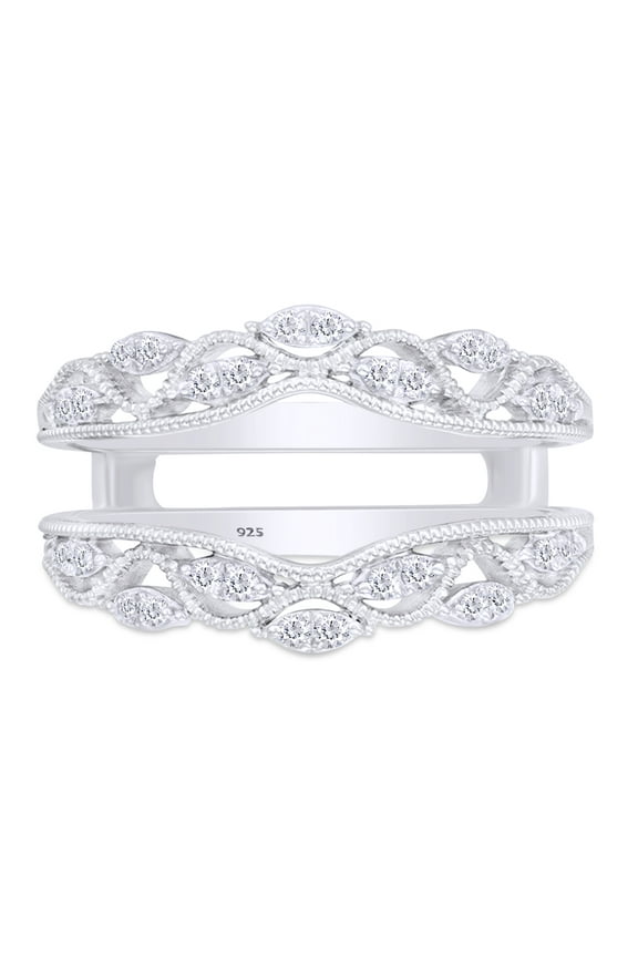 0.20CT Moissanite Diamond Vintage Style Ring Guard Enhancer for Women 14K White Gold over Silver-9.5