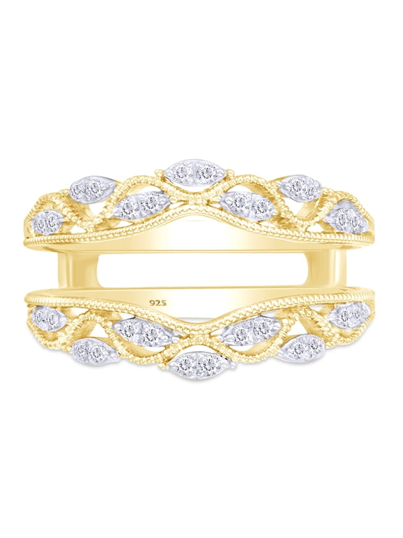 0.20CT Moissanite Diamond Vintage Style Ring Guard Enhancer for Women 14K Yellow Gold over Silver-10