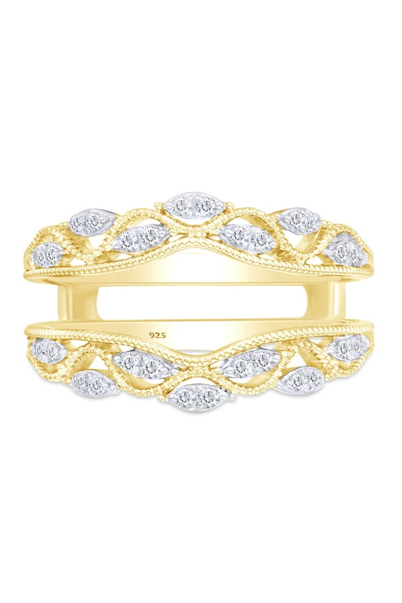 0.20CT Round Moissanite Vintage Style Guard Enhancer Wrap Ring 14K Yellow Gold over Silver-8