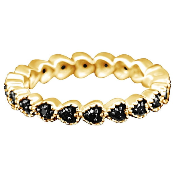 AFFY 0.23 Cttw Round Black Natural Diamond Heart Band Ring In 14K Yellow Gold Over Sterling Silver