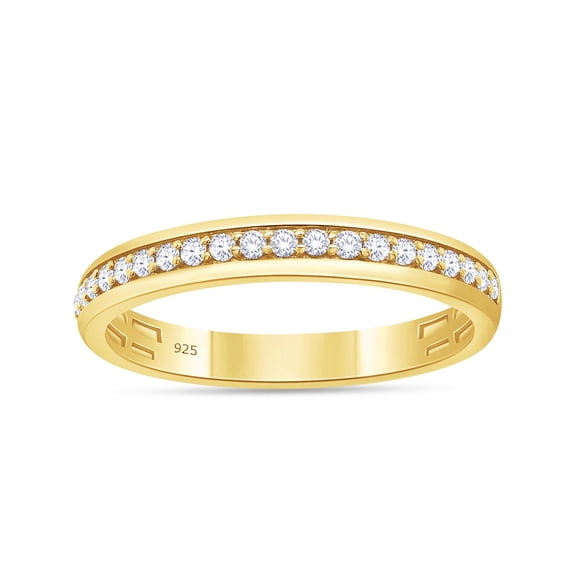 AFFY 0.25 Carat Diamond Wedding Band Ring for Women and Men Round Lab Grown Diamond Half Eternity Anniversary Rings in 14K Yellow Gold Over Sterling Silver, Ring Size 6.5