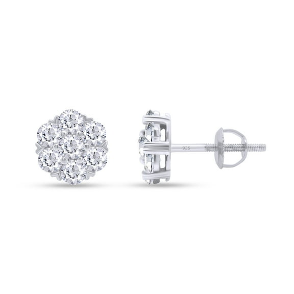 AFFY 0.25CT Moissanite Diamond Flower Cluster Stud Earrings for Women 14K White Gold over Silver