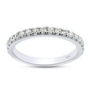 AFFY 0.25CT Moissanite Half Eternity Wedding Band Ring for Women in 14k White Gold over Silver-8.5