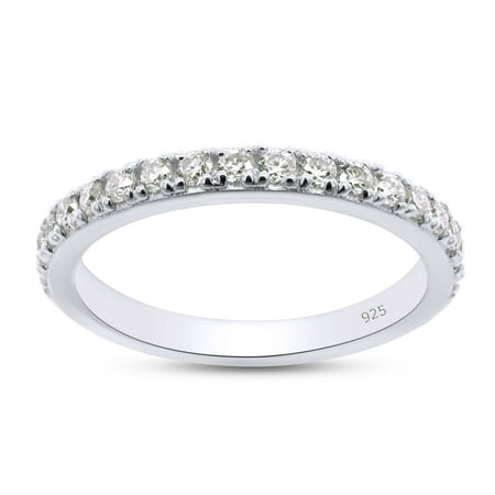 AFFY 0.25CT Moissanite Half Eternity Wedding Band Ring for Women in 14k White Gold over Silver-8.5
