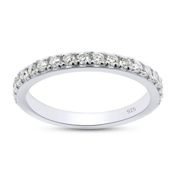 AFFY 0.25CT Moissanite Half Eternity Wedding Band Ring for Women in 14k White Gold over Silver-8.5