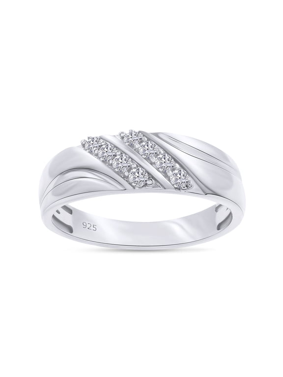 0.25CT Round Moissanite Diamond Double Row Mens Wedding Band Ring 14K White Gold over Sterling Silver-10
