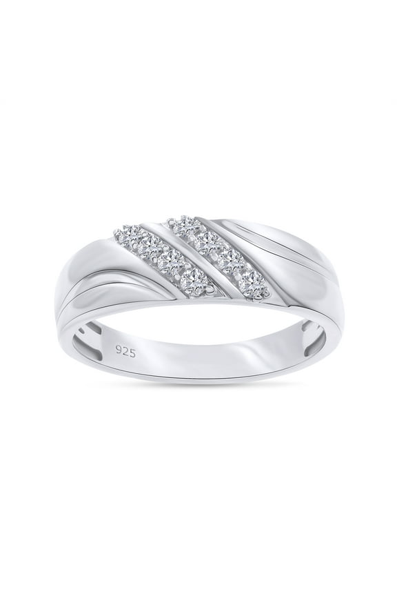 0.25CT Round Moissanite Diamond Double Row Mens Wedding Band Ring 14K White Gold over Sterling Silver-8