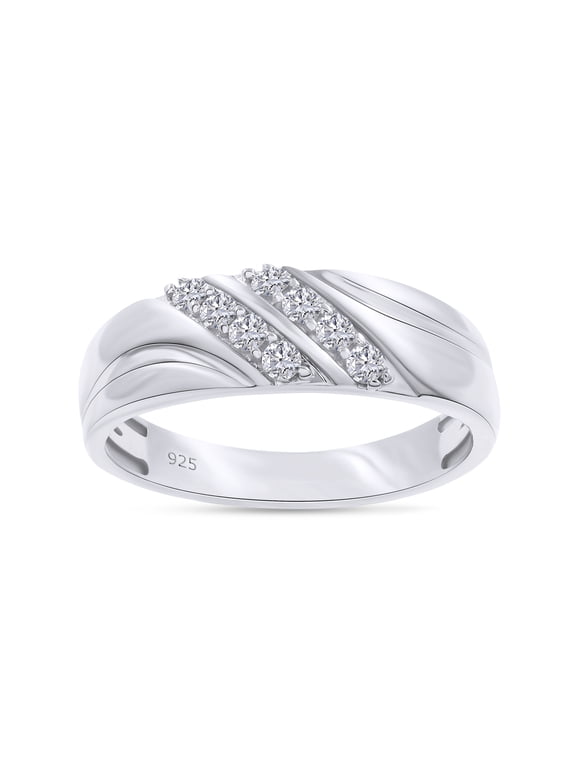 0.25CT Round Moissanite Diamond Double Row Mens Wedding Band Ring 14K White Gold over Sterling Silver-8